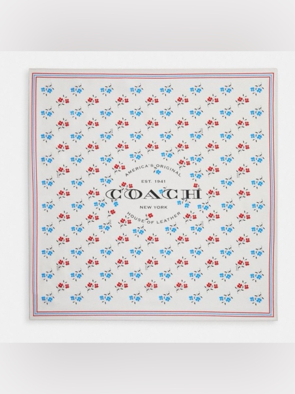 Coach White Floral Scarf with Red and Blue Accents - Picture 3 of 6